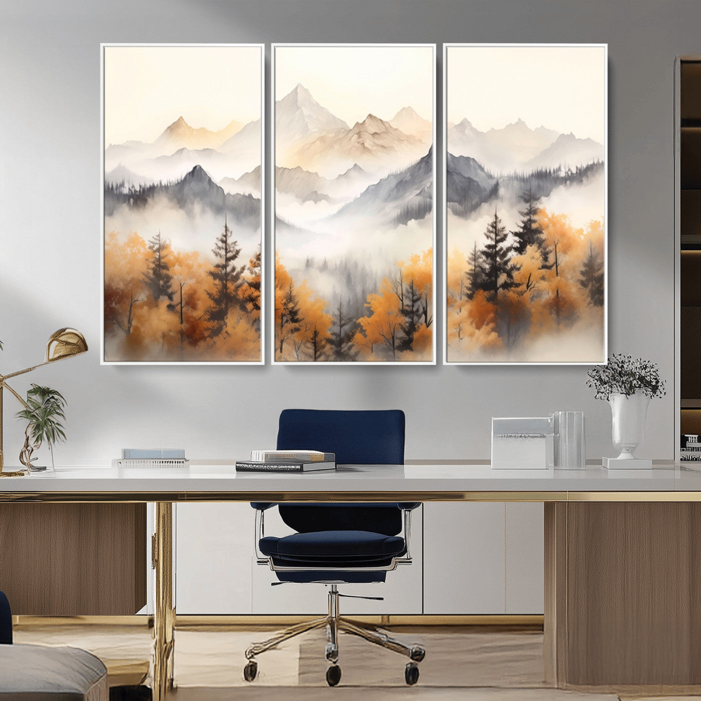 MGV-FC-48X32-3P - Abstract Mountain Wall Art | Misty Mountain Forest and Mountains Canvas Print for Living Room,