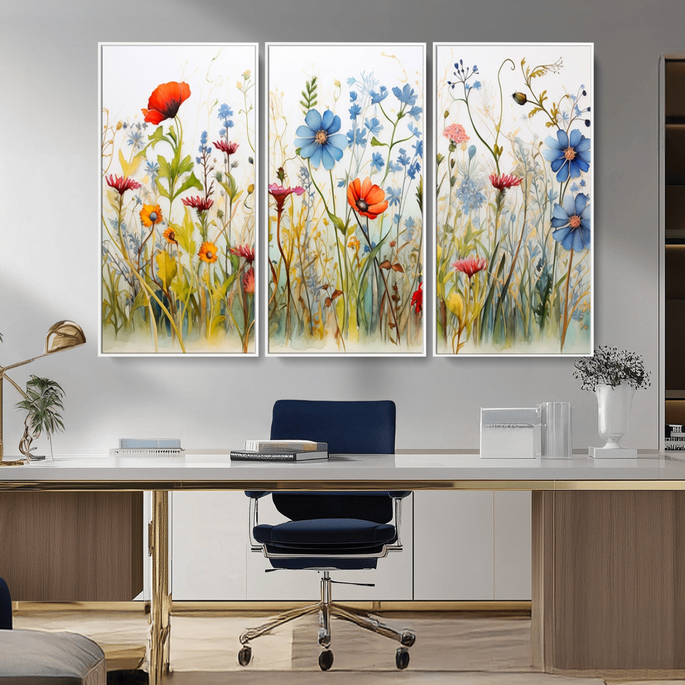 MGV-FC-48X32-3P - Colorful Wildflower Canvas Wall Art - Vibrant Floral Botanical Print, Bright Nature Decor for Living