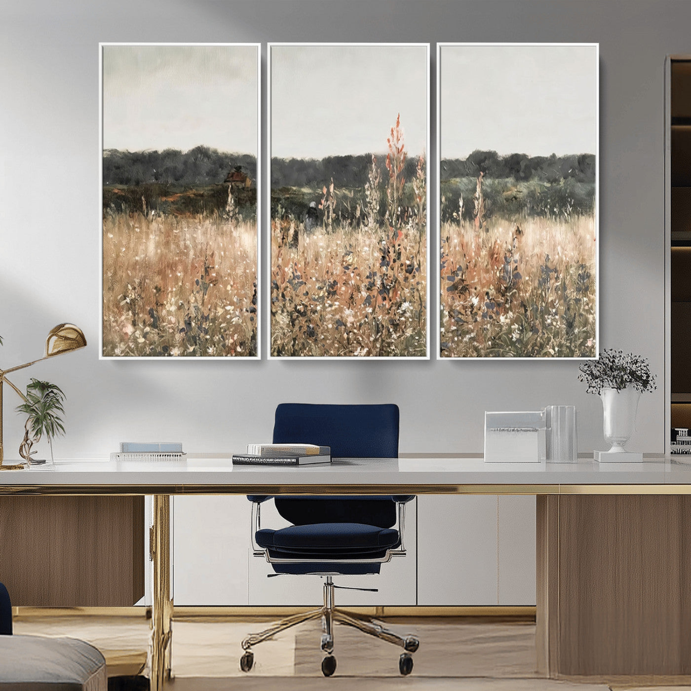 MGV-FC-48X32-3P - Abstract Wildflower Art Field Landscape Oil Painting Print, Country Field Wall Art - Framed Ready to Hang