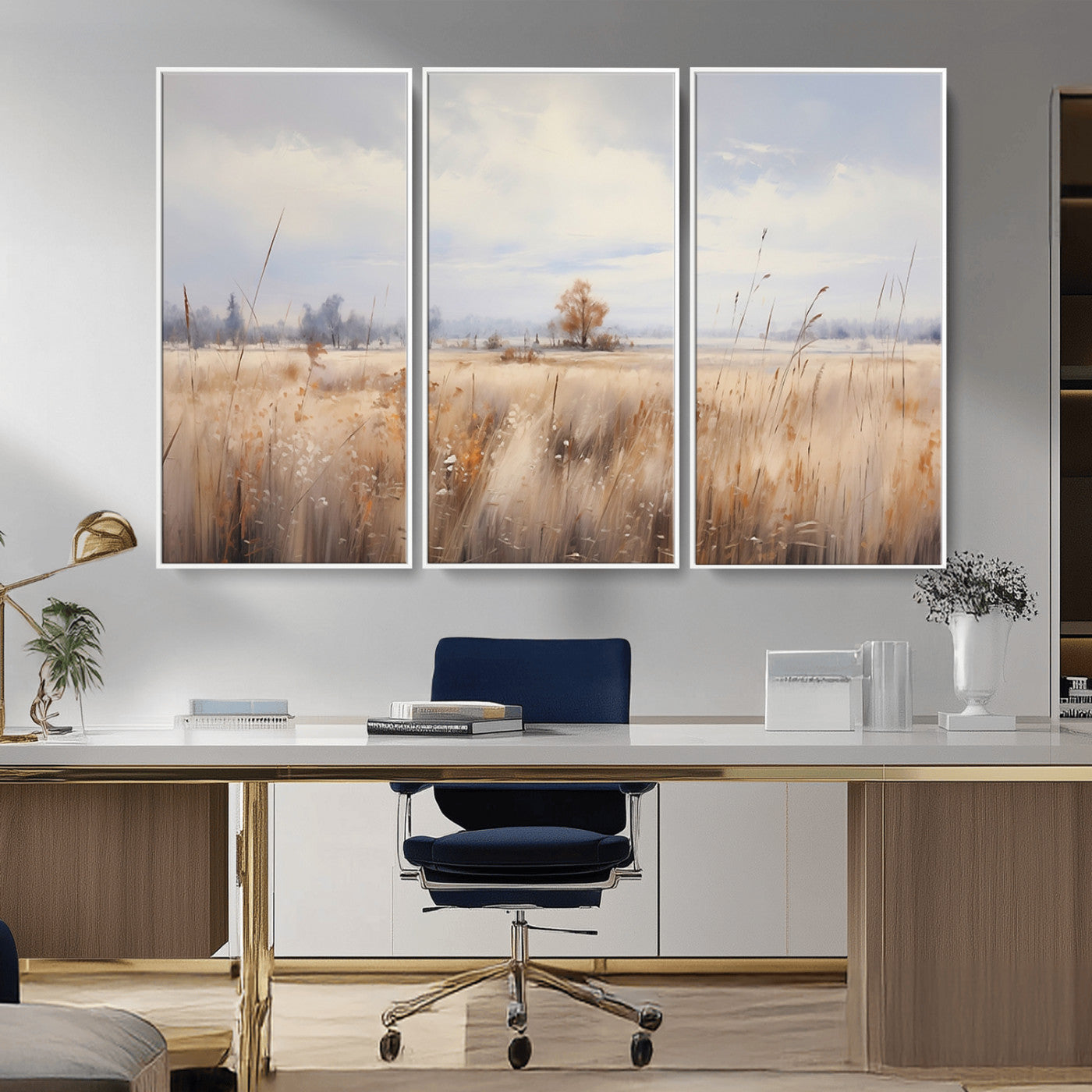 MGV-FC-48X32-3P - Golden Fields Wall Art Print Canvas – Serene Landscape of Nature’s Tranquility in Minimalist for