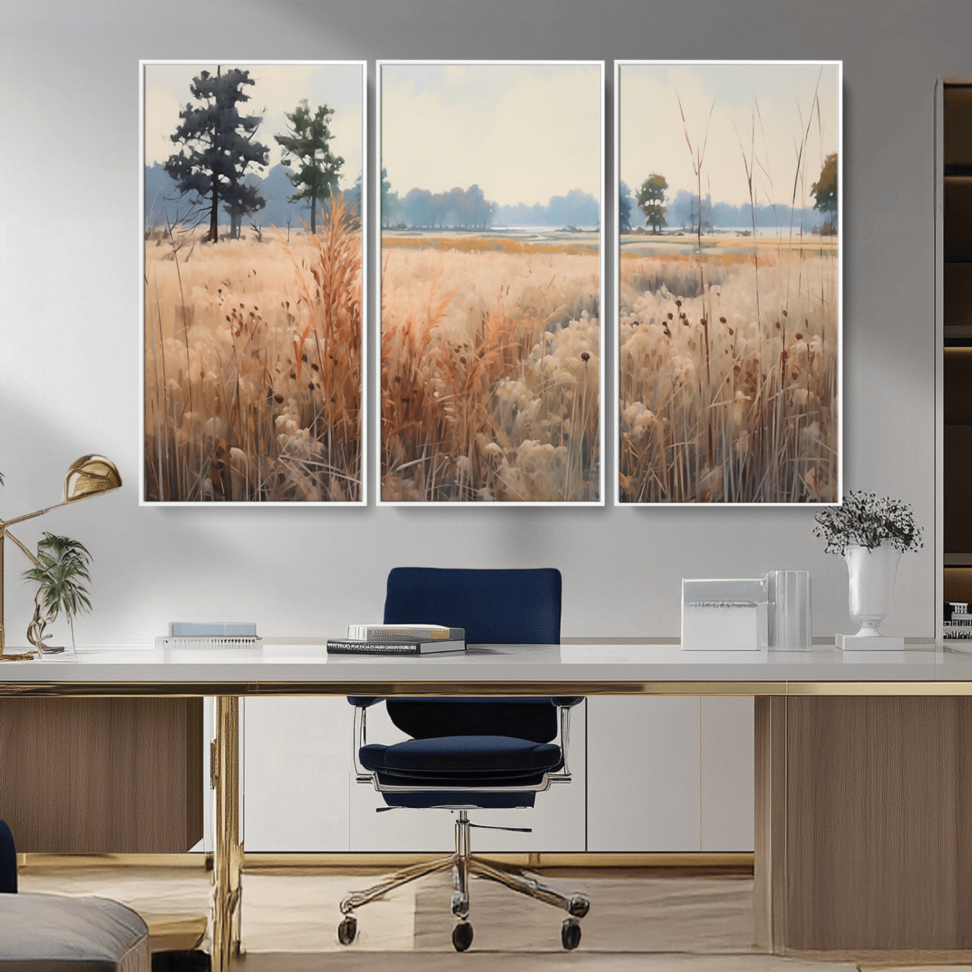 -Golden Fields Canvas Wall Art Print – Serene Landscape of Nature’s Tranquility in Minimalist Modern