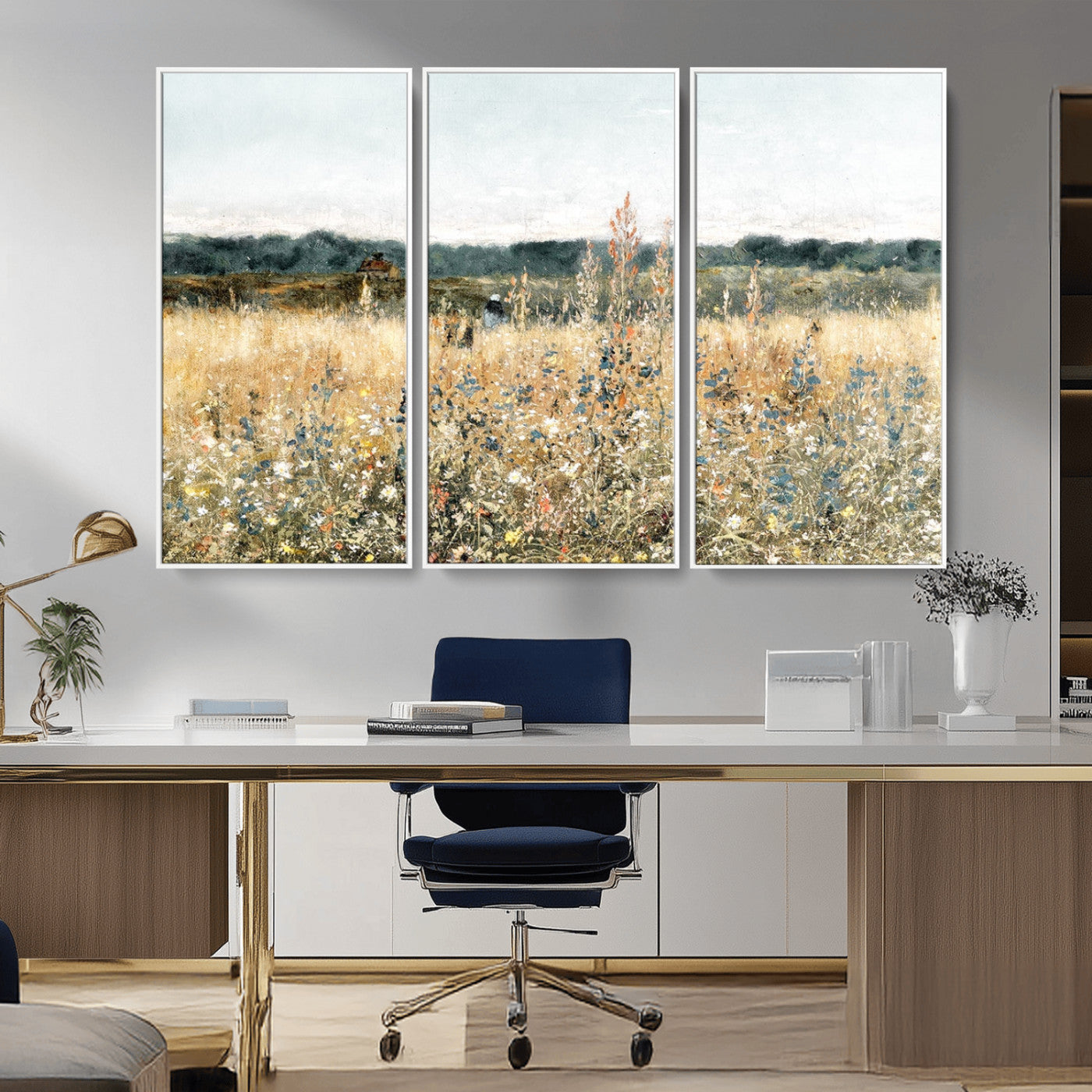 MGV-FC-48X32-3P - Wildflower Field Wall Art Canvas | Nature-Inspired Landscape Canvas Print for Living Room or Office | Rustic Floral Decor