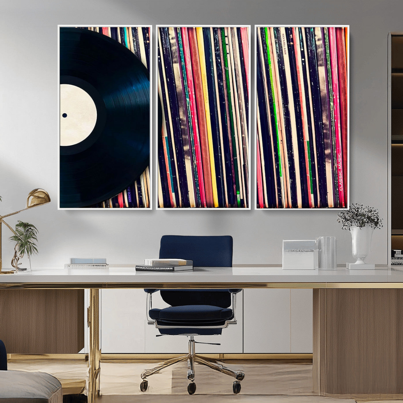MGV-FC-48X32-3P - Vinyl Record and Album Collection Canvas Wall Art - Retro Music Decor for Living Room, Vintage Vinyl Lover’s Set