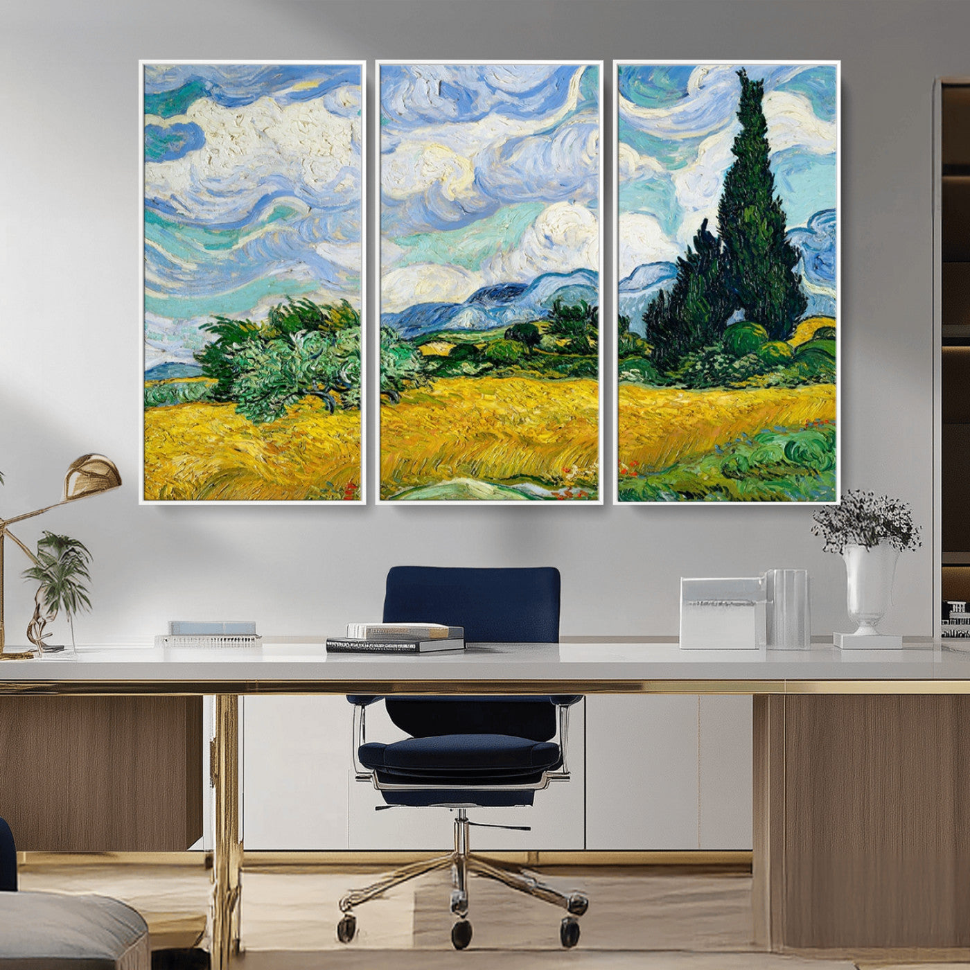 MGV-FC-48X32-3P - Wheatfield With Cypresses By Van Gogh Painting Wall Art Canvas Print