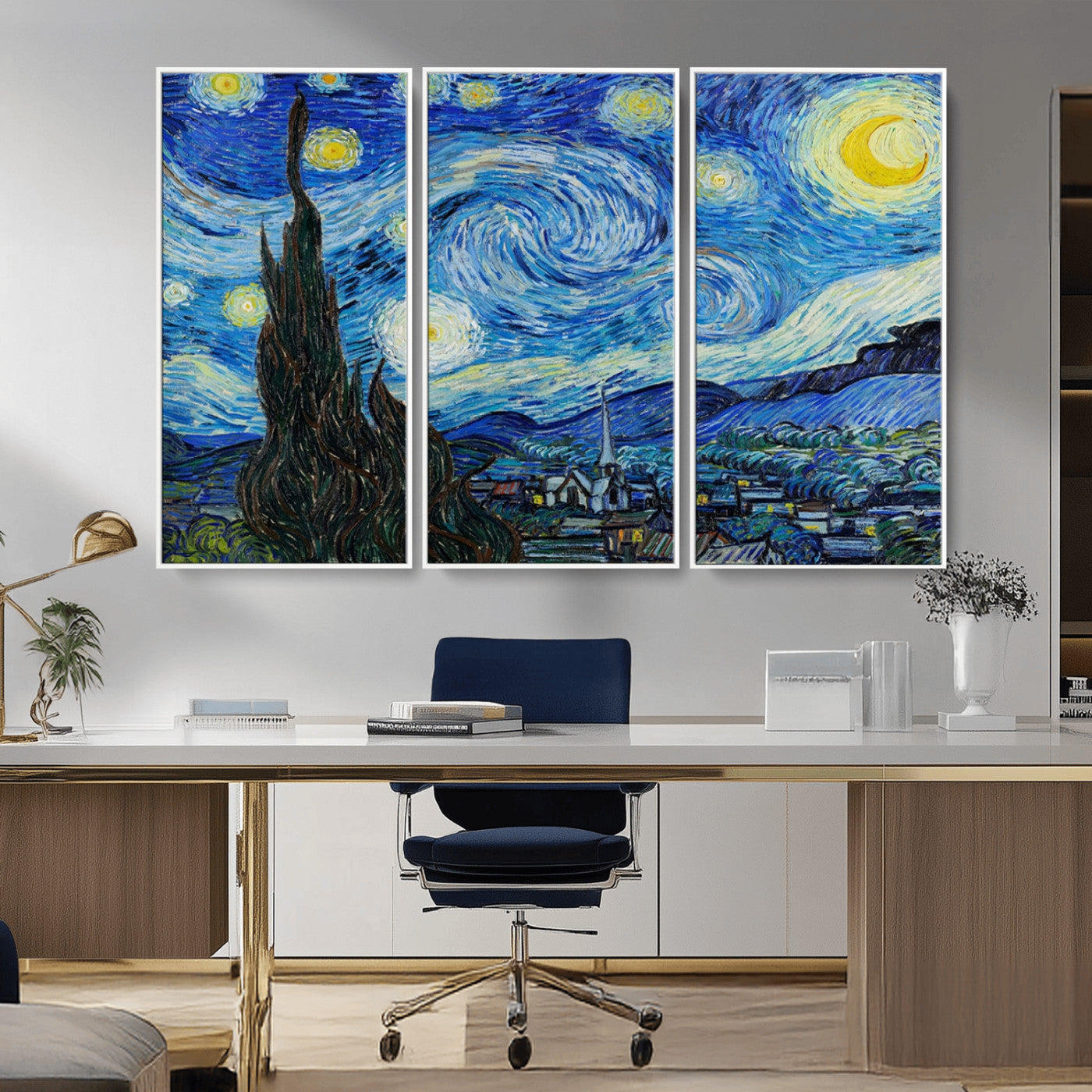 MGV-FC-48X32-3P - Vincent Van Gogh The Starry Night Abstract Wall Art Canvas Print
