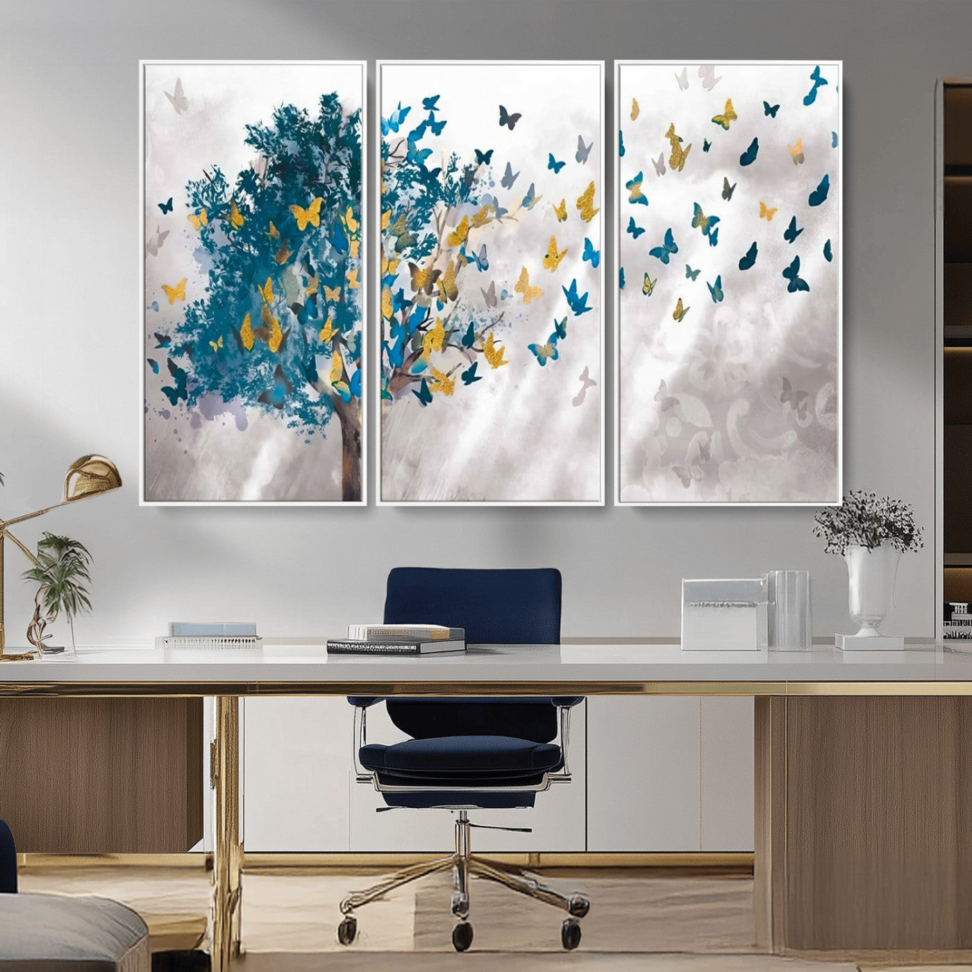 MGV-FC-48X32-3P - Tree Butterfly Abstract Tree and Butterfly Wall Art Canvas Print