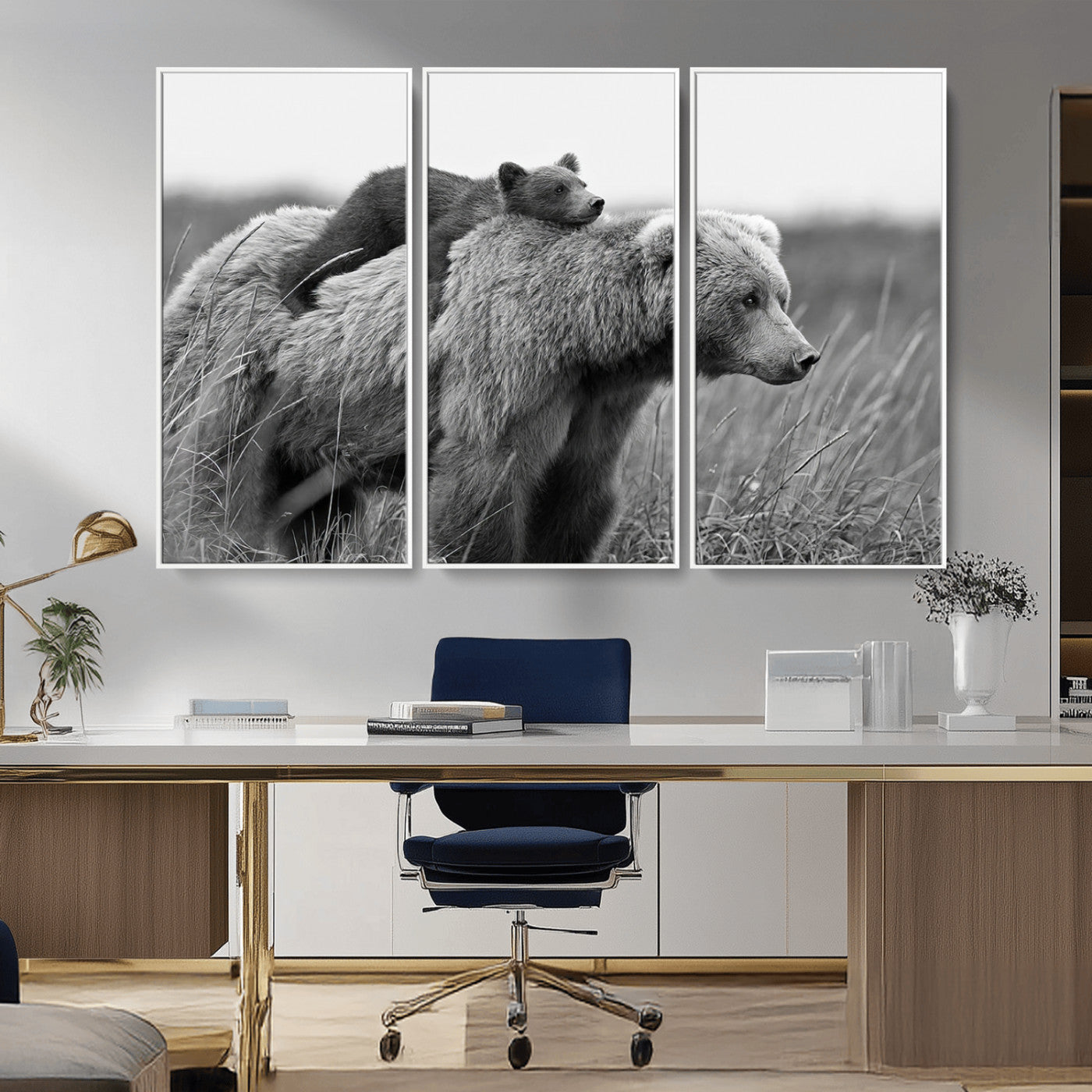 MGV-FC-48X32-3P - Bear and Cub Wall Art Canvas | 399 Bear Cub Wildlife-Inspired Animal Art for Living Room or Office | Grizzly Bear Print of Photography