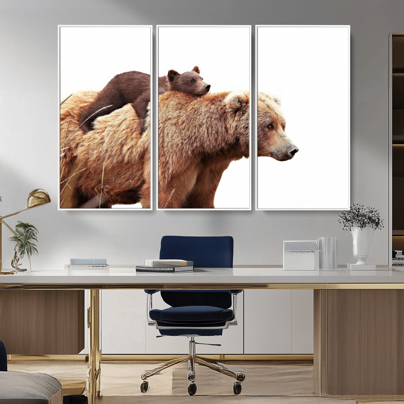MGV-FC-48X32-3P - Mother and Baby Bear Canvas Wall Art - Adorable Wildlife Animal Print, Cozy Rustic Decor for Living Room,