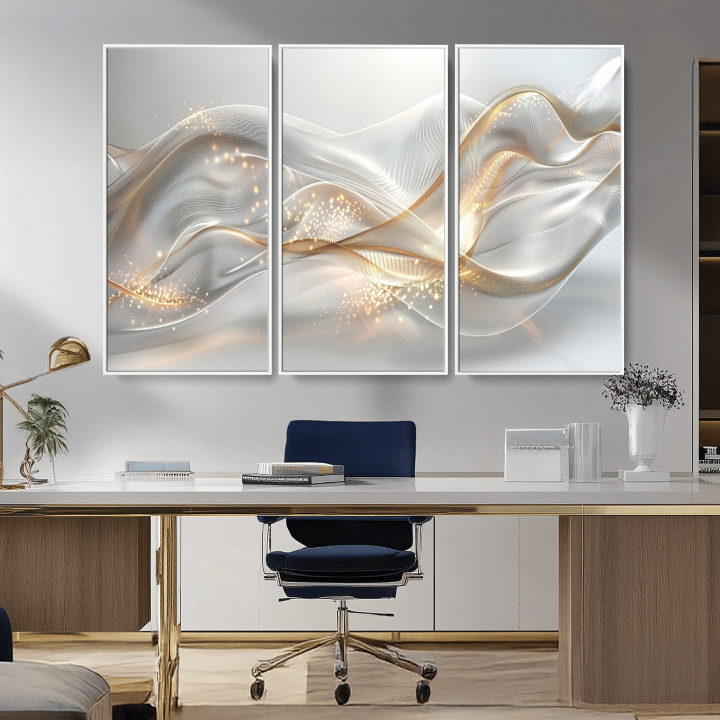 -Abstract art Grey and Gold Lines Wall Art