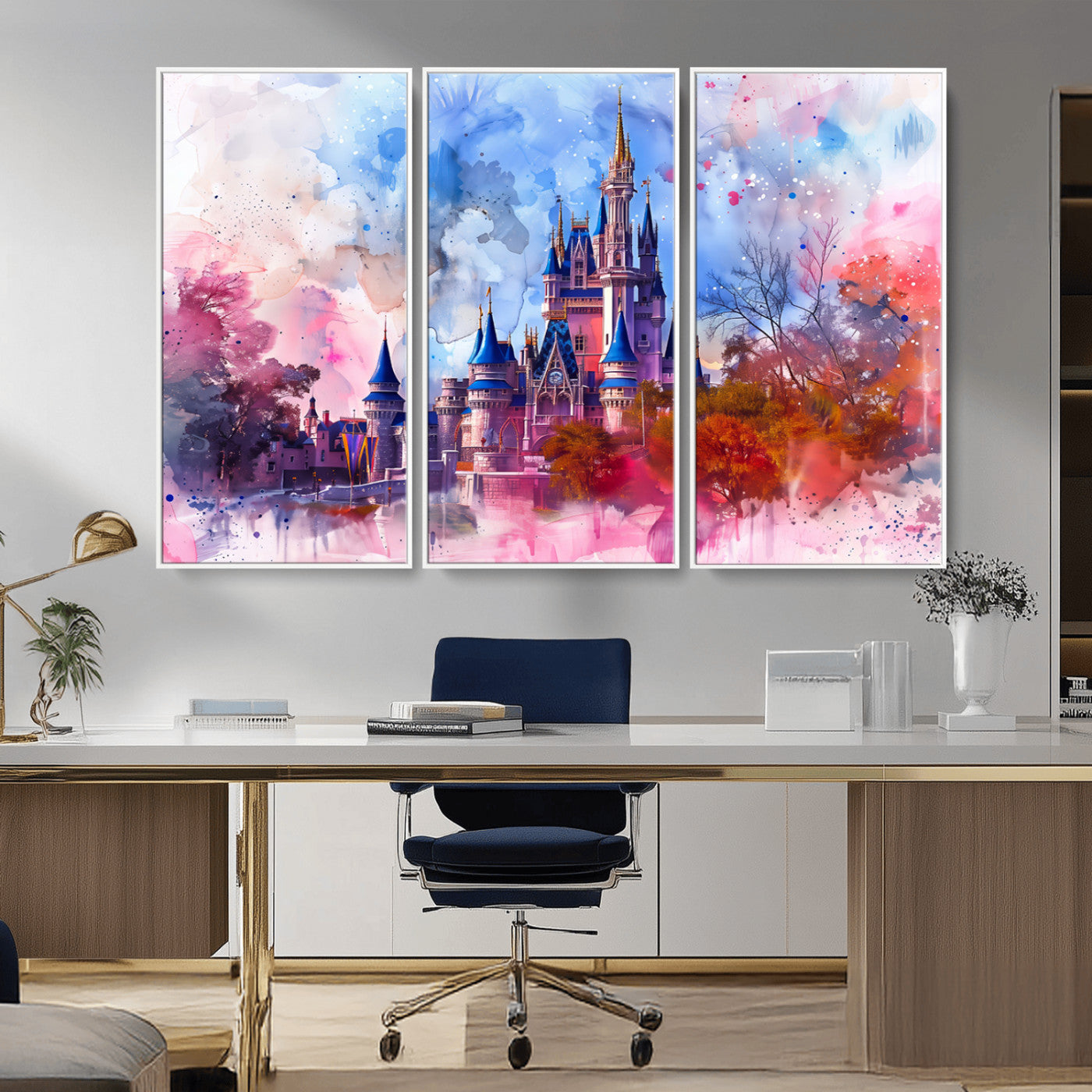 MGV-FC-48X32-3P - Disney Wall Art: Dreamy Watercolor Cinderella Castle Canvas Print