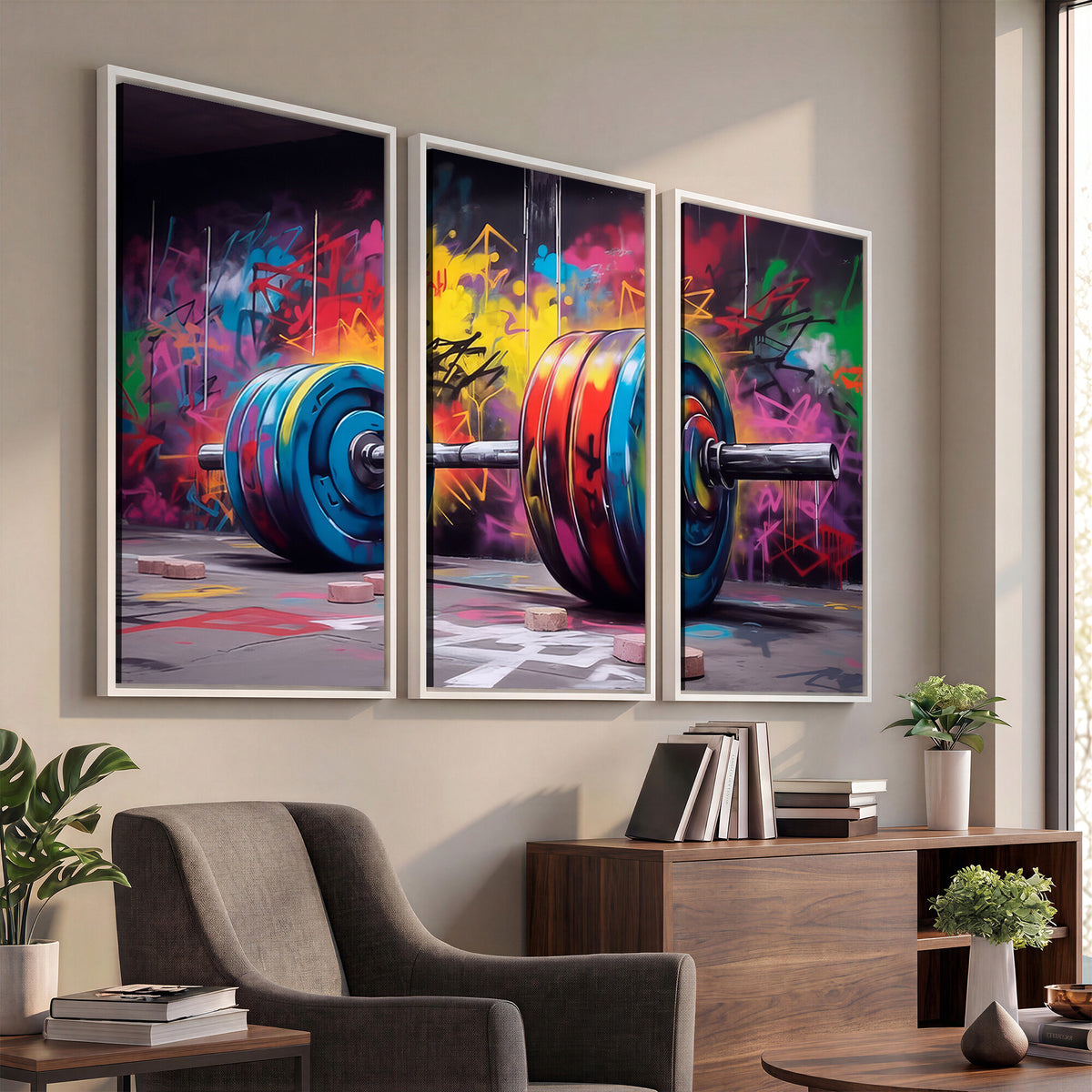13549-MGV-CV-36X24 - Abstract Graffiti Barbell Canvas Wall Art | Urban Fitness Meets Bold Street Art
