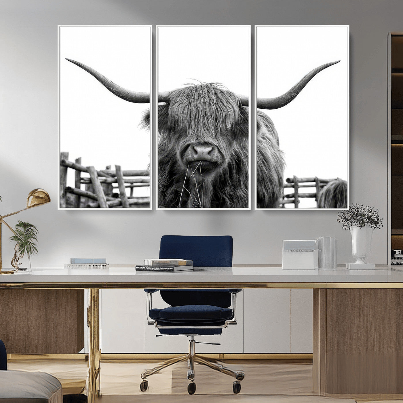 MGV-FC-48X32-3P - Longhorn Canvas Print, Bighorn Cow Wall Art Canvas Print