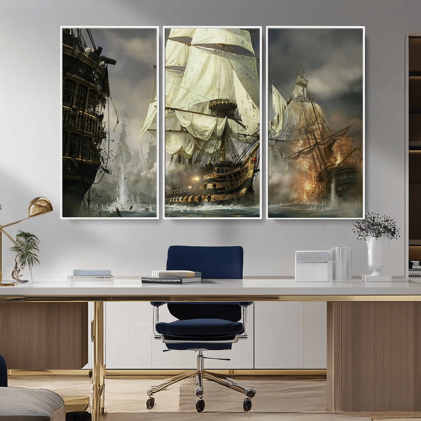 MGV-FC-48X32-3P - Pirate Ship War Wall Art Canvas Print