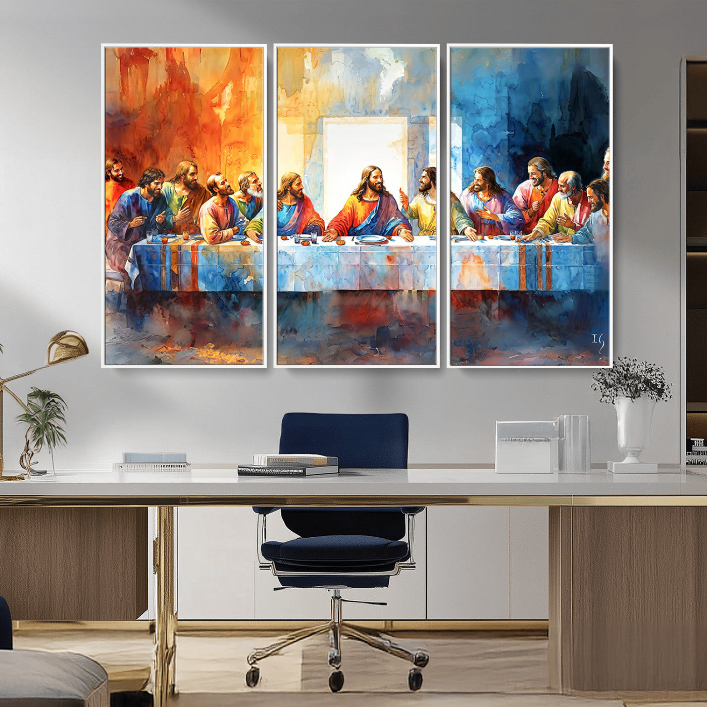 MGV-FC-48X32-3P - Abstract Waterolor The Last Supper Wall Art