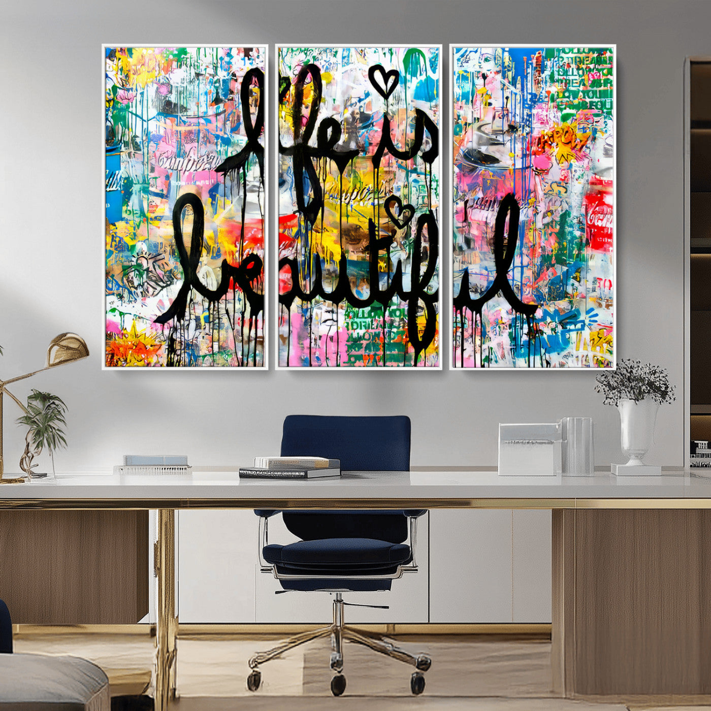 MGV-FC-48X32-3P - Life Beautiful Wall Art Canvas Print | Graffiti Wall Art Canvas Print