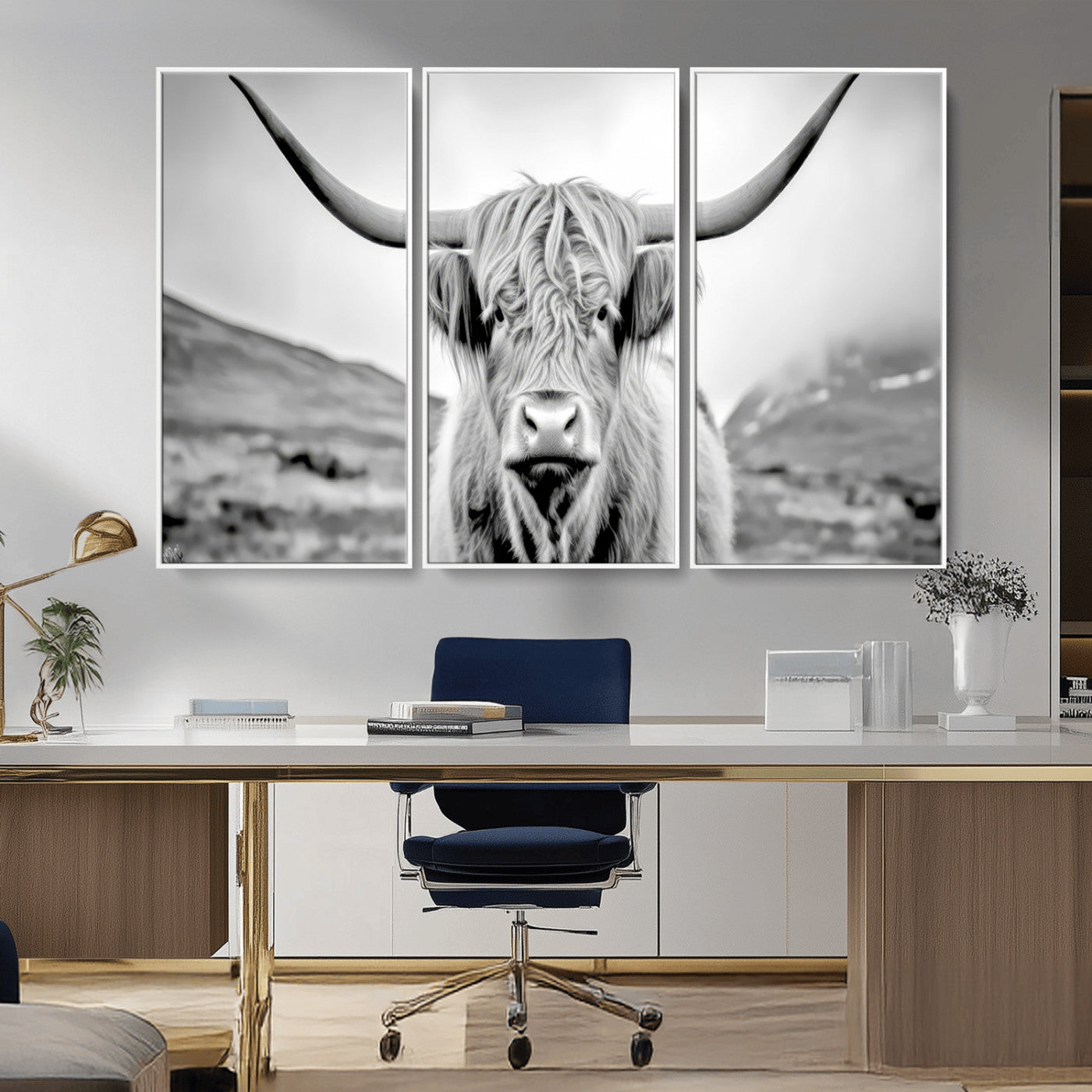 MGV-FC-48X32-3P - Scottish Cow Wall Art Canvas Print