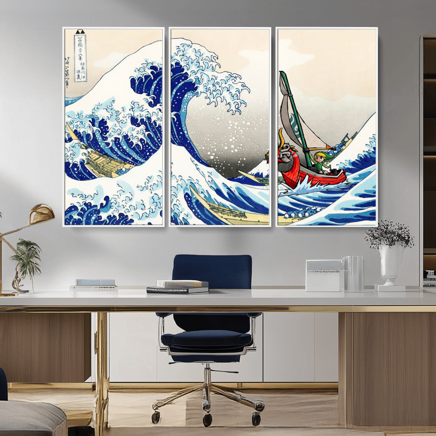 MGV-FC-48X32-3P - Katsushika Hokusai Kanagawa Giant Wave Wall Art Canvas Print | Iconic Japanese Art for Living Room