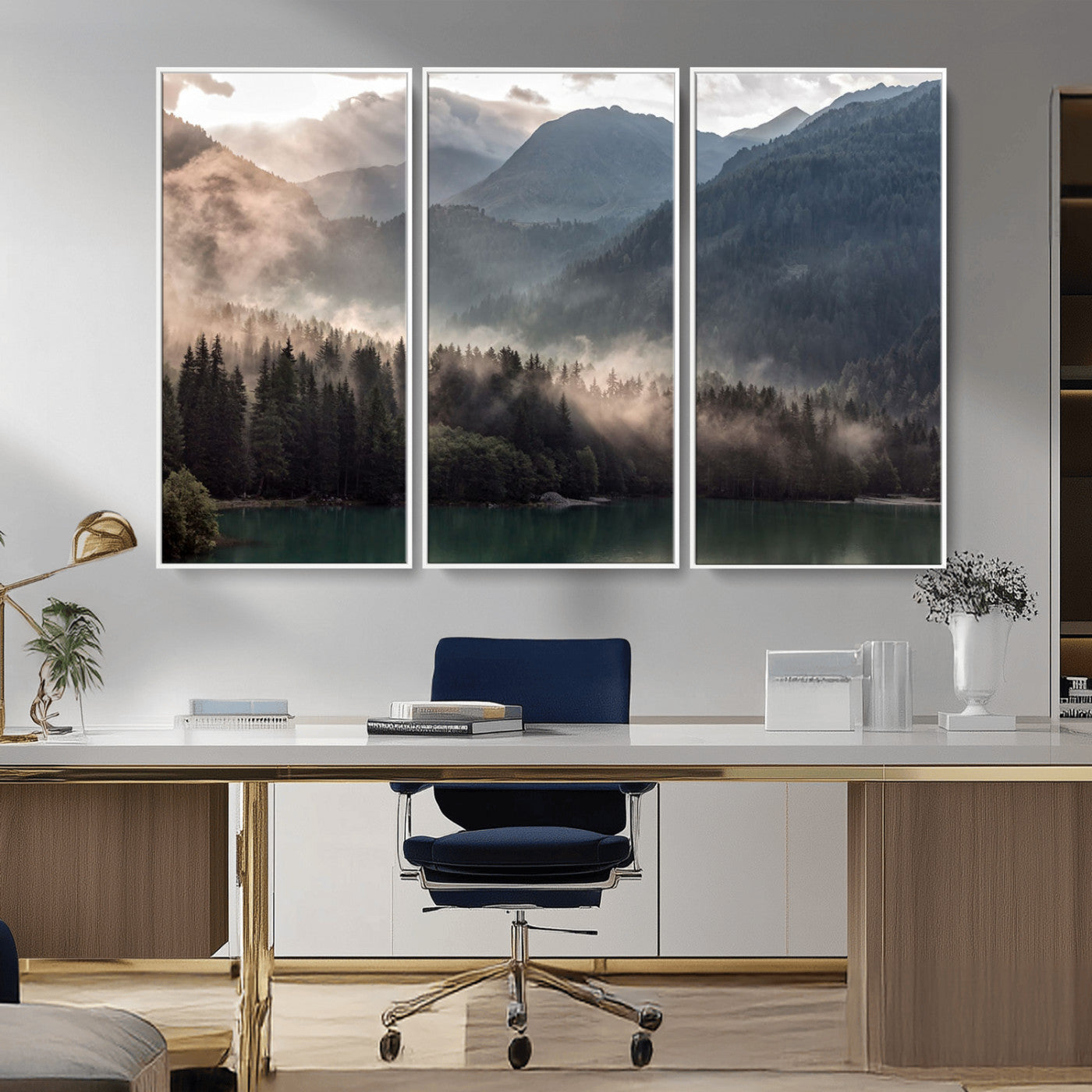 MGV-FC-48X32-3P - Foggy Mountain Canvas Print Forest Wall Art
