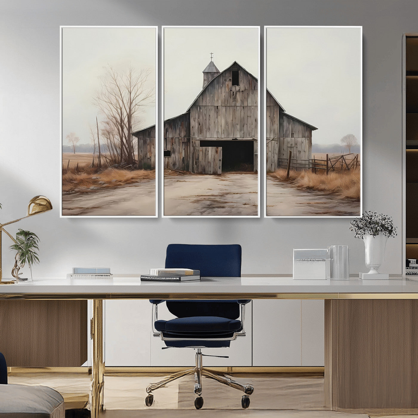 MGV-FC-48X32-3P - Farmhouse Rustic Barn Wall Art Canvas Print – Framed and Ready to Hang – Perfect Addition to Farmhouse Wall Décor