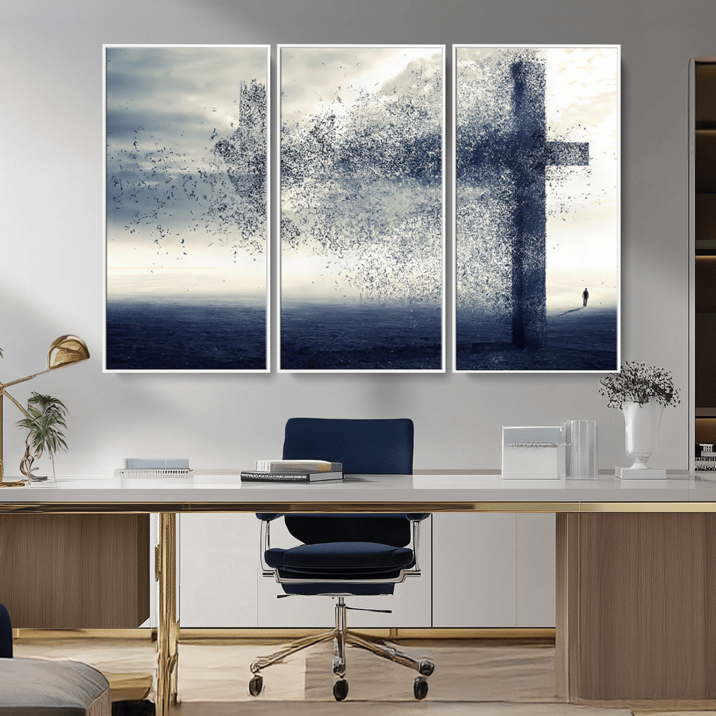 MGV-FC-48X32-3P - Jesus and the Fading Cross Wall Art Print – Symbol of Faith, Christian Wall Art Canvas Print, Framed and Ready to Hang