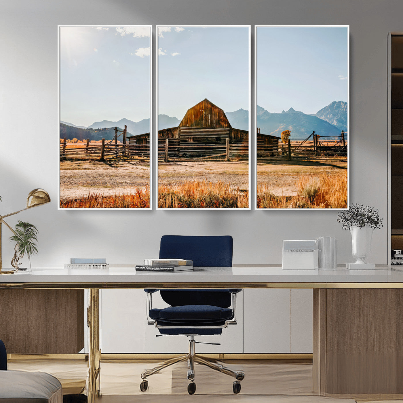 MGV-FC-48X32-3P - Vintage Old Barn Field Wall Art Canvas Print for Farmhouse Decor - Rustic Barn Wall Art Canvas Print