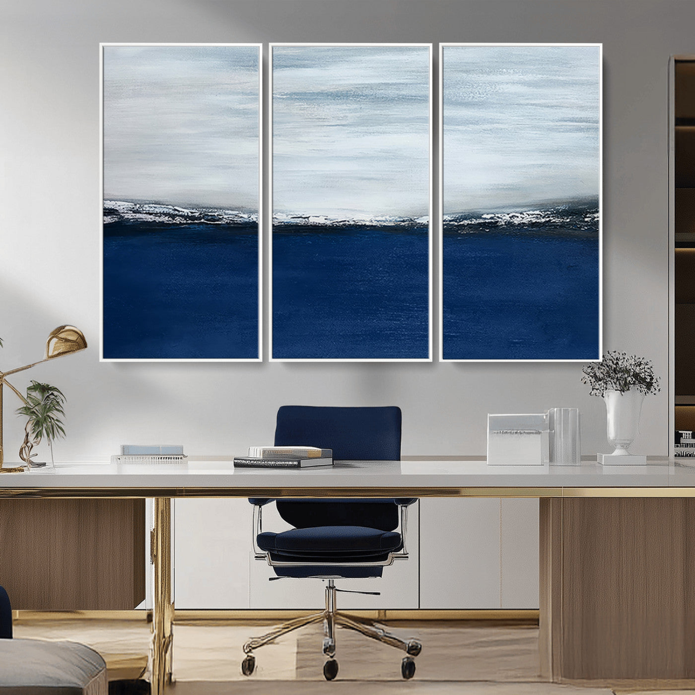 MGV-FC-48X32-3P - Navy Blue Abstract Wall Art Canvas Print