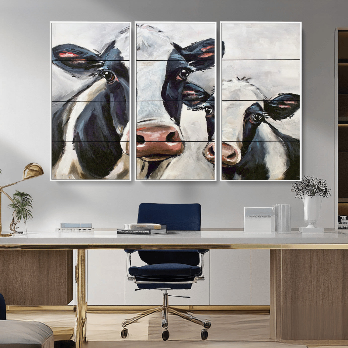 -Vintage Baby and Mom Cattle Wall Art Canvas Print