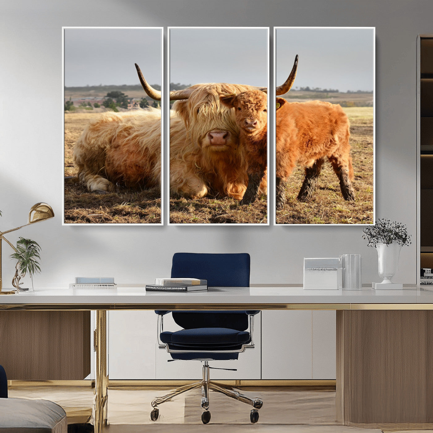 MGV-FC-48X32-3P - Highland Cow Canvas Wall Art Animal Print for Farm House Decor