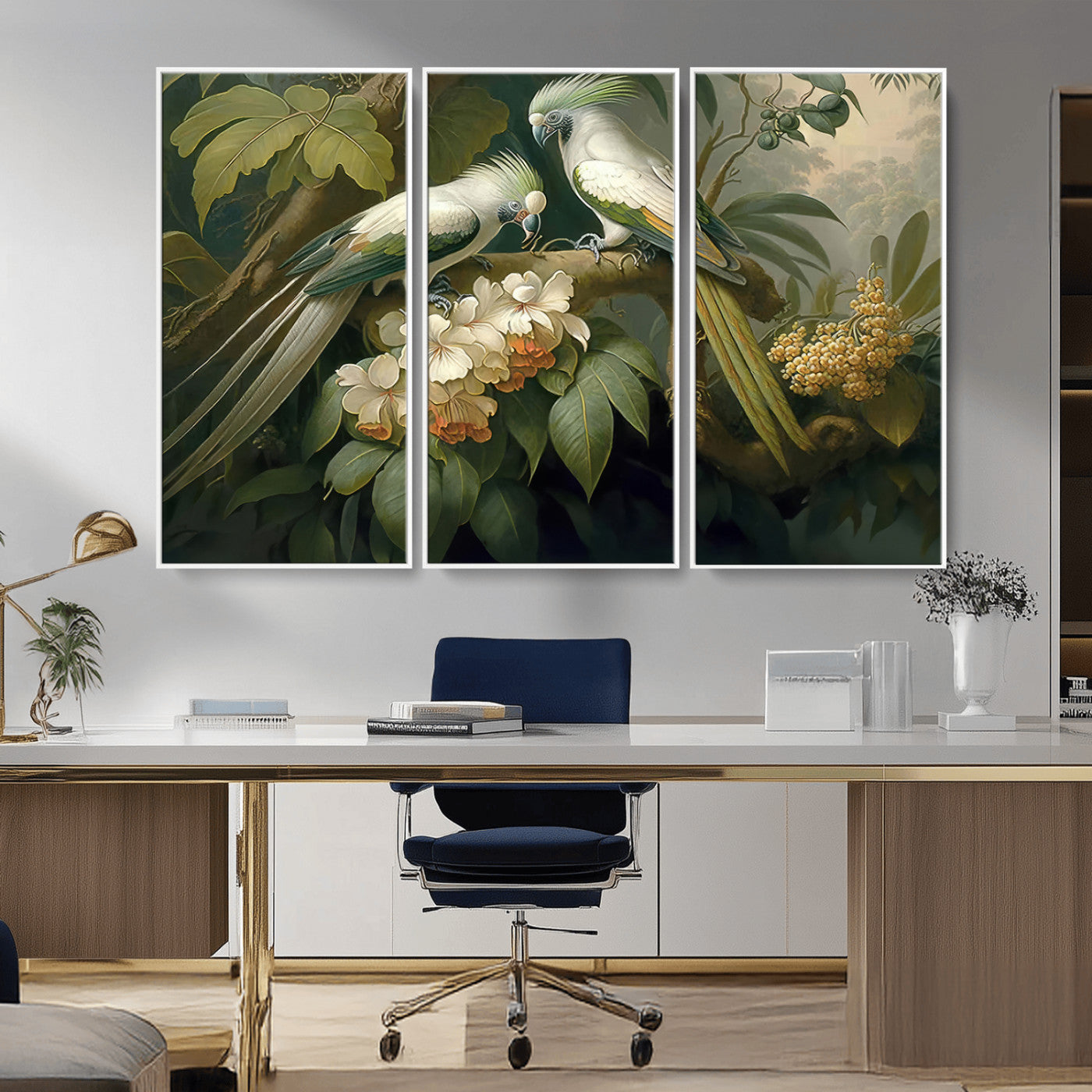 84047-MGV-FC-48X32-3P_White-Tropical Paradise Print Wall Art Stunning Artwork of a Parrot in a Lush Forest with Beautiful