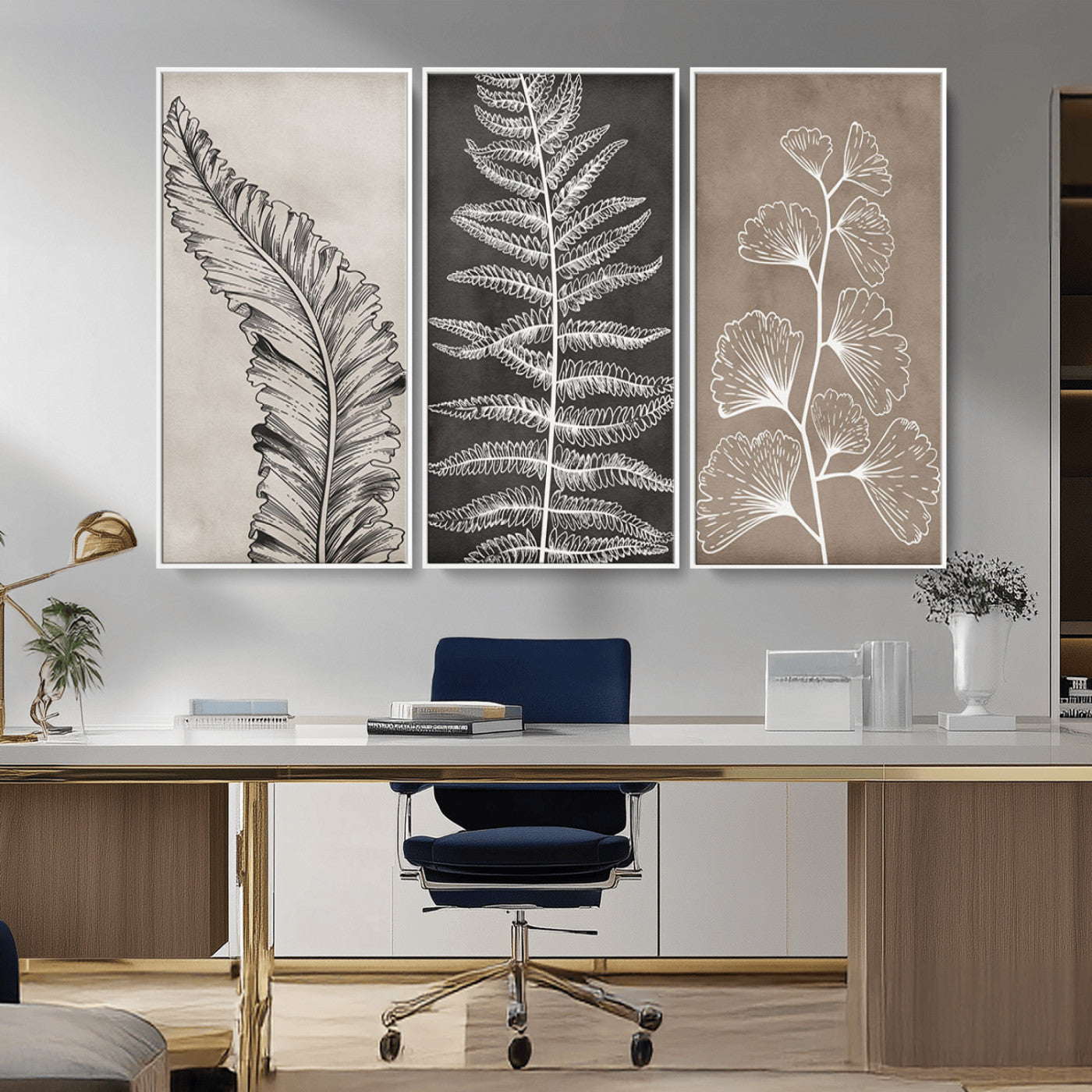 MGV-FC-48X32-3P - Minimalist Botanical Wall Art Canvas Print, Framed and Ready to Hang - Nature Art Print for Home