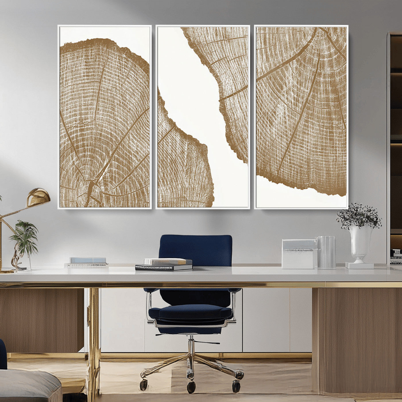 -Rustic Brown Tree Ring Wall Art Canvas Print – Framed and Ready to Hang – Elegant Nature-Inspired
