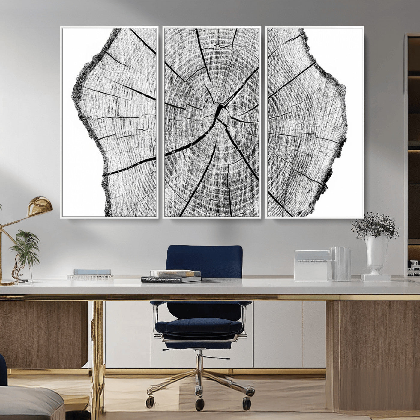 -Rustic Tree Ring Wall Art Canvas Print – Framed and Ready to Hang – Perfect for Nature-Inspired and