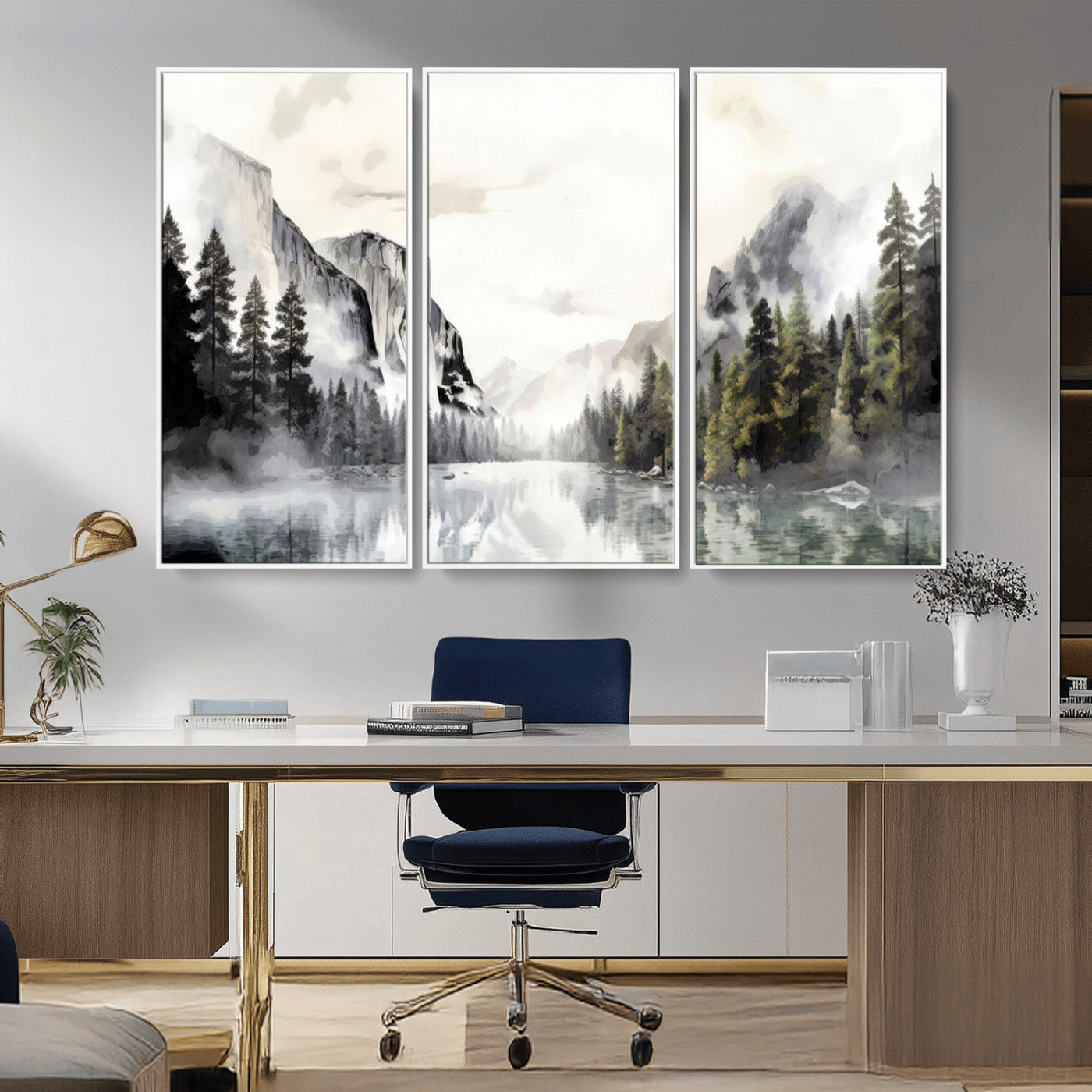MGV-FC-48X32-3P - Yosemite Valley Wall Art Canvas Print – Framed and Ready to Hang – Majestic Nature Landscape Décor