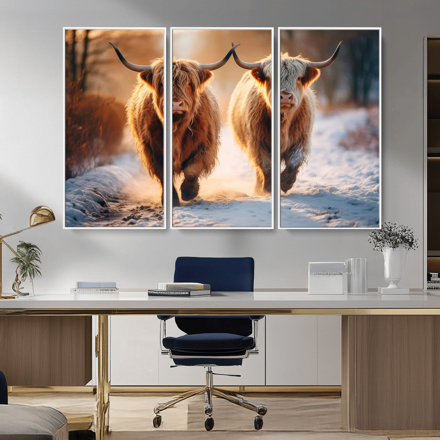 MGV-FC-48X32-3P - Scottish Highland Cow Horn Farm Wall Art Canvas Print