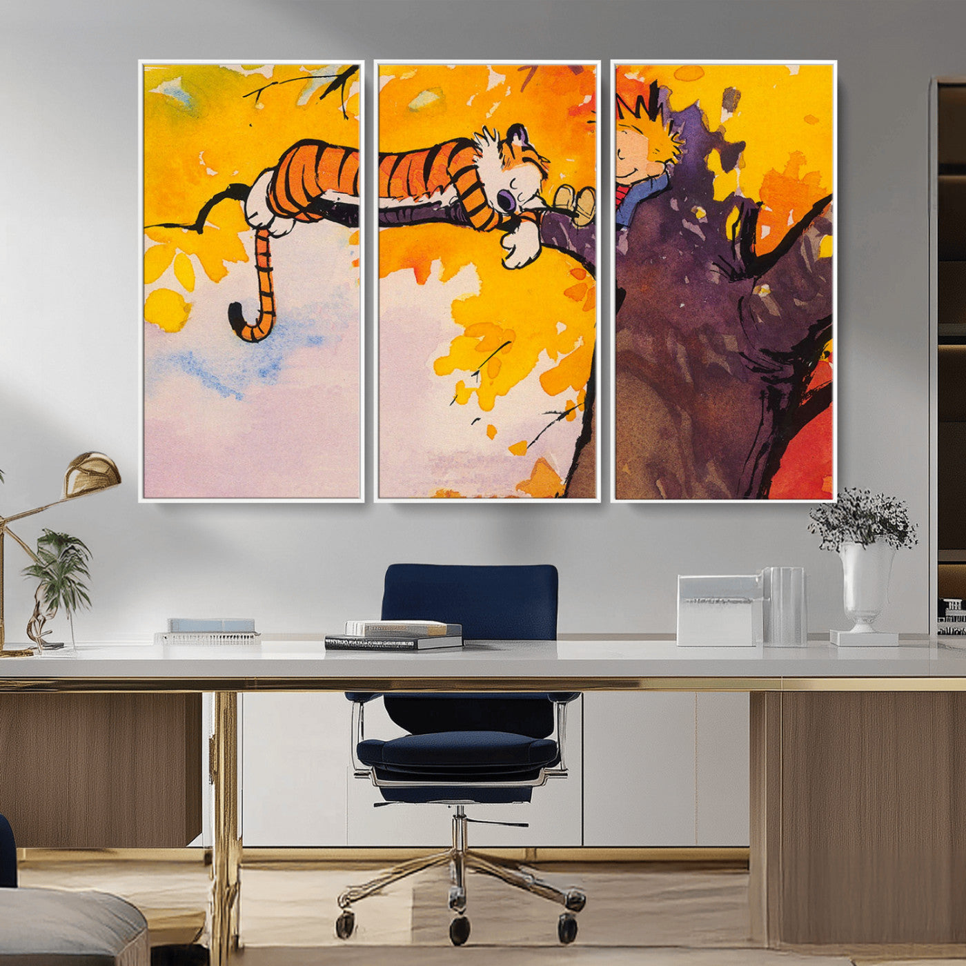 MGV-FC-48X32-3P - Calvin and Hobbes Tree Scene Canvas Print | 3 Panel Large Wall Art for Living Room or Kid’s Room,
