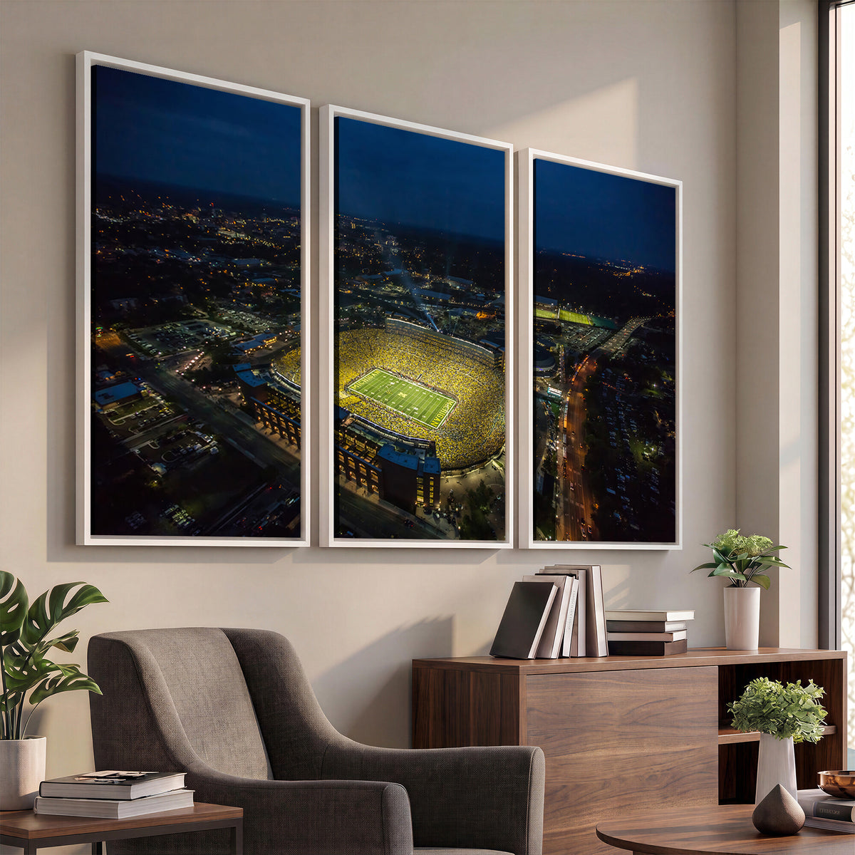 33588-MGV-CV-36X24 - Michigan Stadium Night Game Wall Art | Sports Arena Aerial View Canvas
