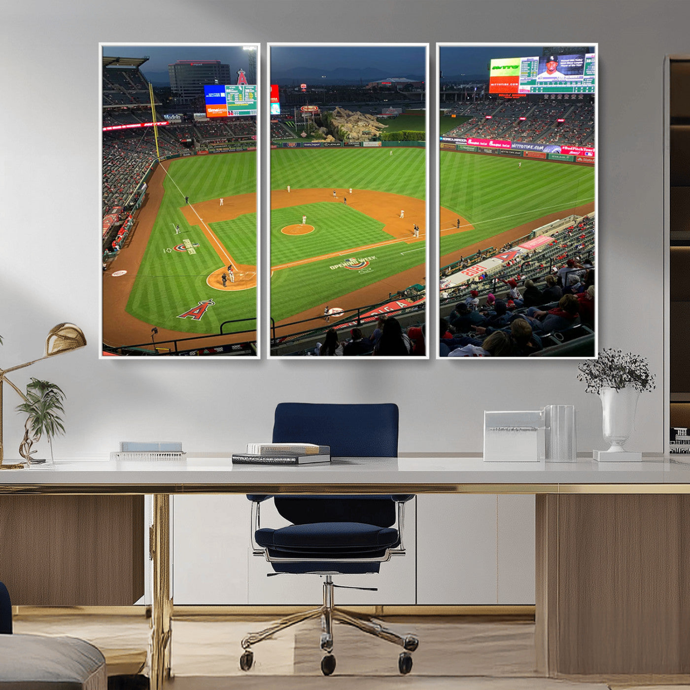 MGV-FC-48X32-3P - Angel Stadium Aerial View – Los Angeles Angels Baseball Canvas Print, Framed, Ready to Hang