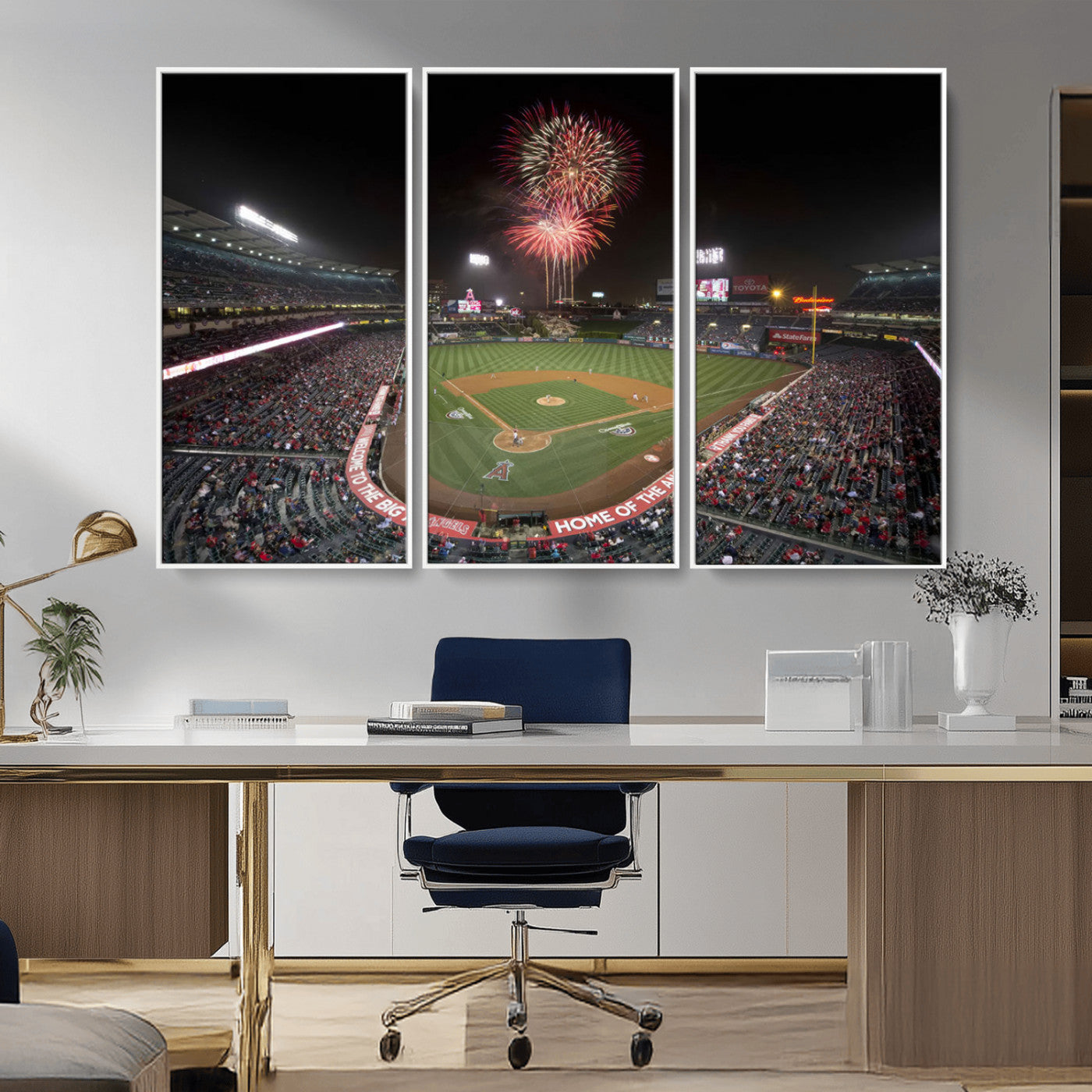 MGV-FC-48X32-3P - Fireworks at Angel Stadium – Los Angeles Angels Night Game Canvas Print, Framed, Ready to Hang