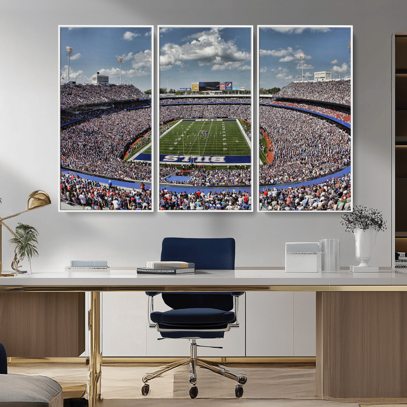 MGV-FC-48X32-3P - Buffalo Bills Highmark Stadium Wall Art Canvas Print - Bills Stadium Game Day Triple Canvas Wall Art - Buffalo Bills NFL Match