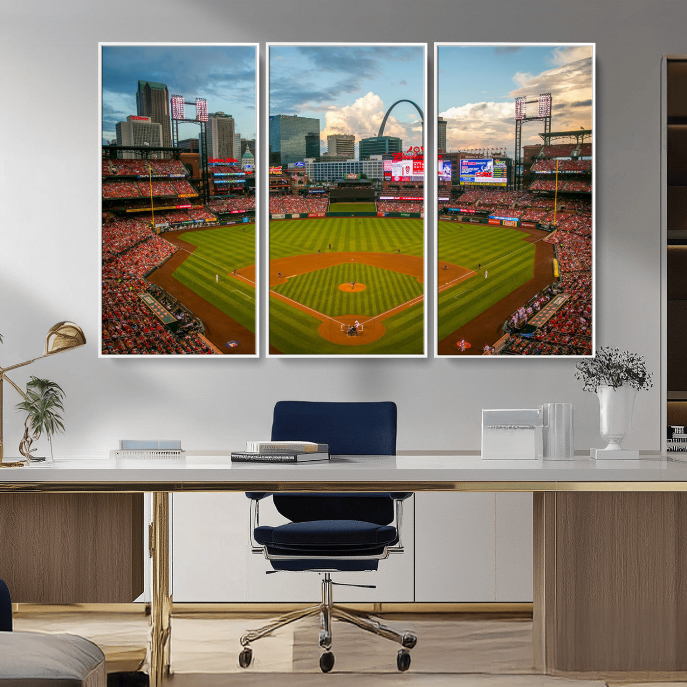 MGV-FC-48X32-3P - Busch Stadium Wall Art Print | St. Louis Cardinals Baseball Stadium Canvas Print | Framed Sports Decor for Living Room, Man Cave Decor