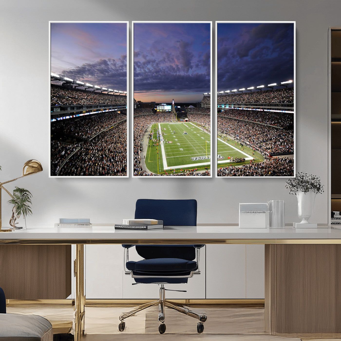 MGV-FC-48X32-3P - New England Patriots Football Team Print - Foxborough Gillette Stadium Wall Art Canvas Print