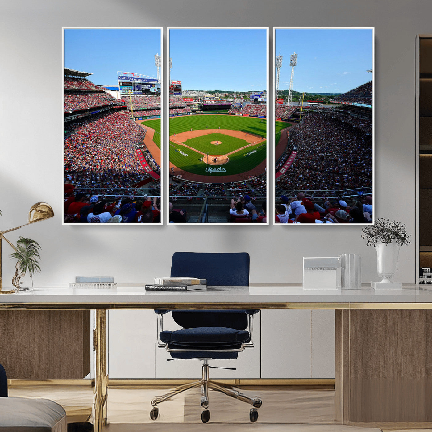 MGV-FC-48X32-3P - Cincinnati Reds Baseball Team Print - Great American Ball Park Stadium Wall Art Canvas Print