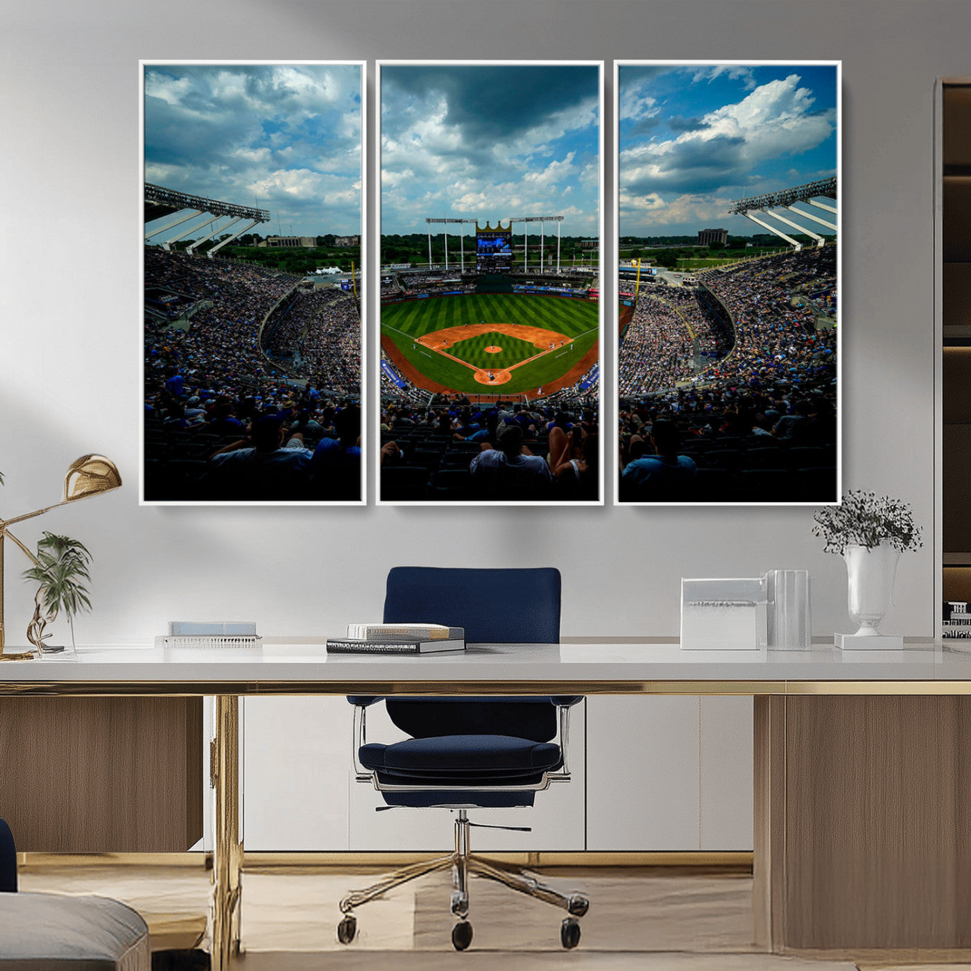 MGV-FC-48X32-3P - 3-Panel Kauffman Stadium Wall Art Print | Large Kansas City Royals Baseball Canvas Print for Sports