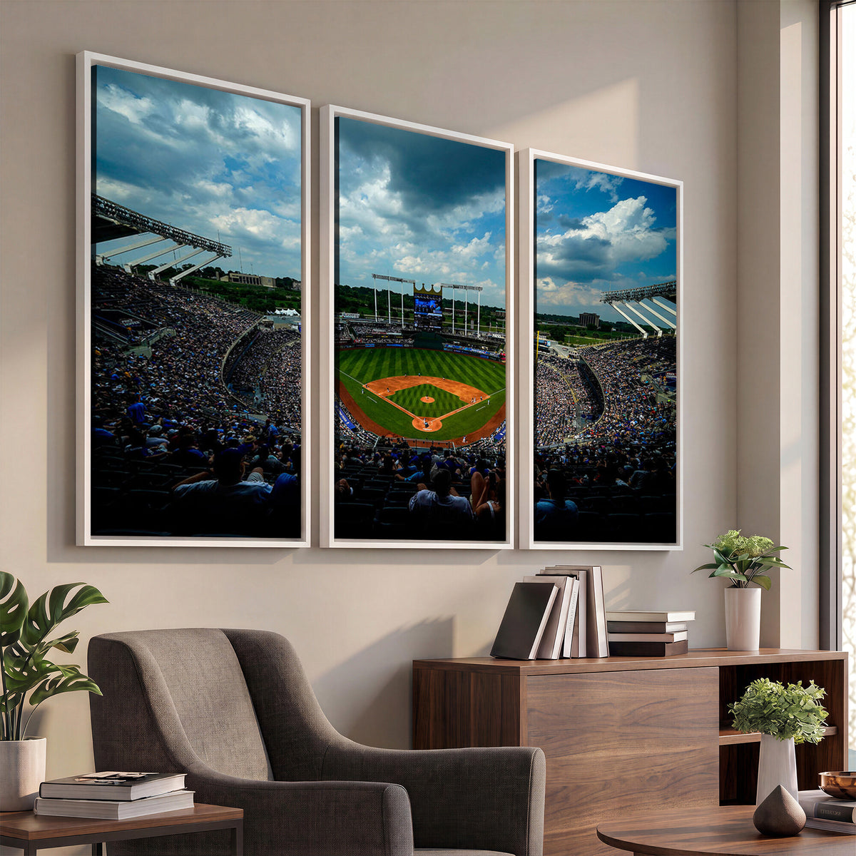 37127-MGV-CV-36X24 - 3-Panel Kauffman Stadium Wall Art Print | Large Kansas City Royals Baseball Canvas