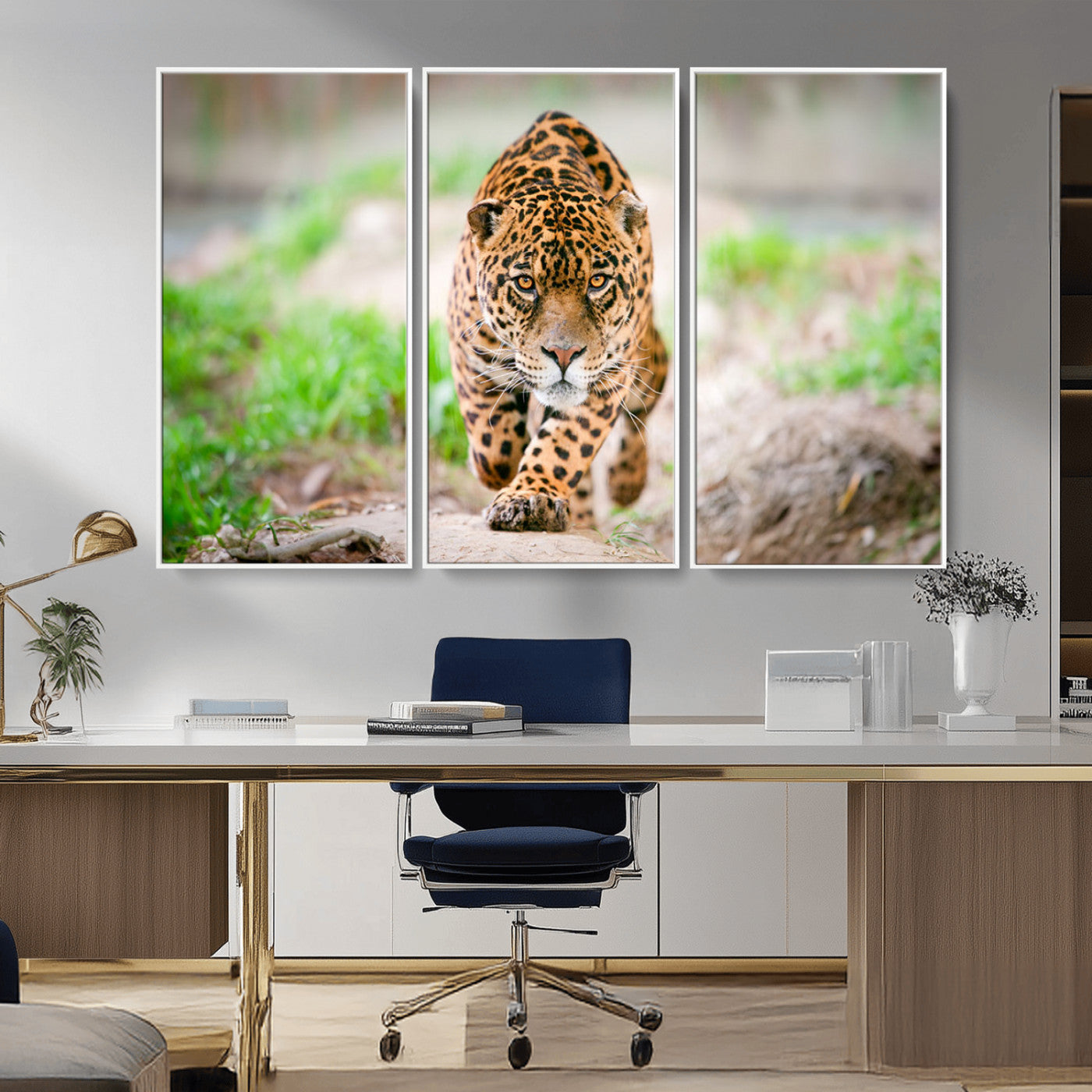 MGV-FC-48X32-3P - Leopard on the Prowl - Stunning Large Framed Canvas Wall Art for Living Room, Bedroom, or Office Décor, Vibrant Wildlife Print, Ready to Hang
