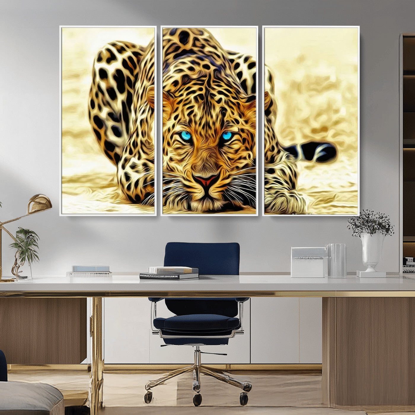 -Blue-Eyed Leopard Canvas Wall Art - Framed Animal Print Ready to Hang - Fierce and Bold Decor for