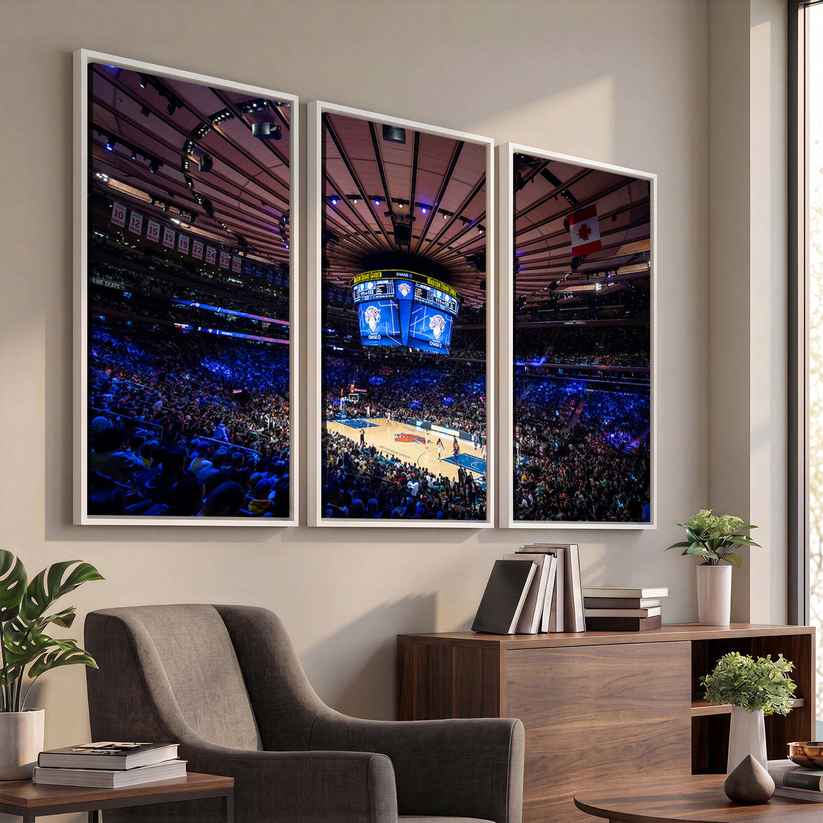 20491-MGV-CV-36X24 - Madison Square Garden Basketball Print Canvas, Basketball Game Triple Canvas Wall Art
