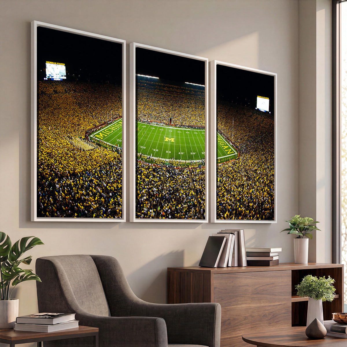 26166-MGV-CV-36X24 - Stadium in Michigan Wall Art Canvas Print, Framed American Football Stadium Art