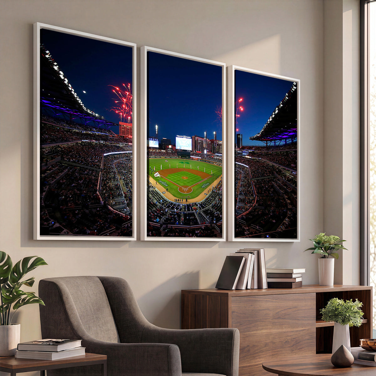 50582-MGV-CV-36X24 - Truist Park Atlanta Braves Baseball Stadium Wall Art Print | Large 3-Panel Canvas Print for Sports