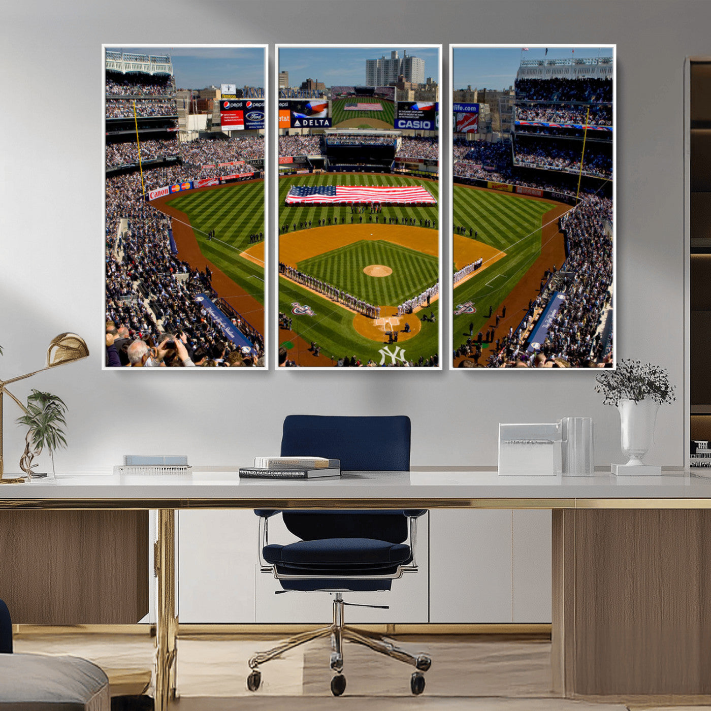 MGV-FC-48X32-3P - Yankee Stadium New York Wall Art Print | 3-Panel Canvas Print of Yankees Baseball Stadium | Large Framed Wall Decor for Baseball Fans | Ready-to-Hang